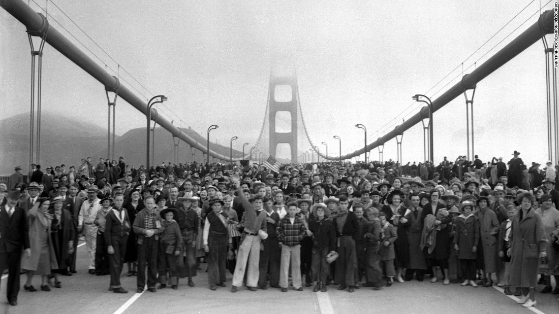 People gathered at the Golden Gate Bridge