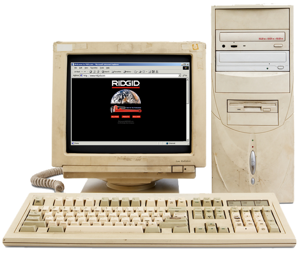 RIDGID Logo on Old computer set on white background